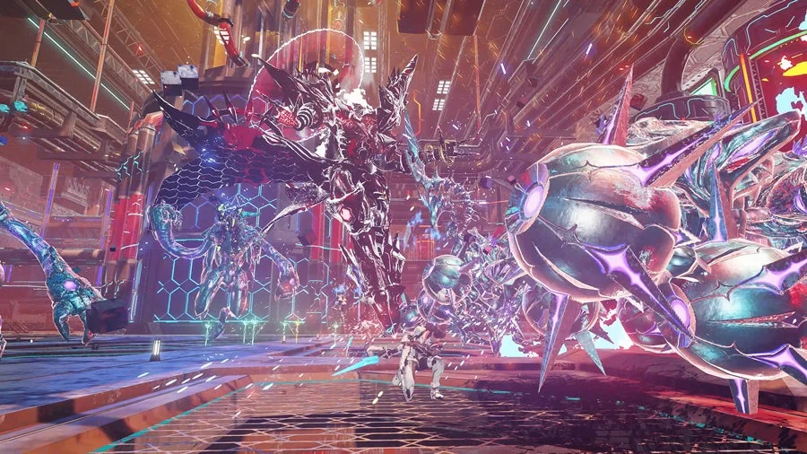 SFアクションゲームの戦闘シーン、モンスターと未来都市