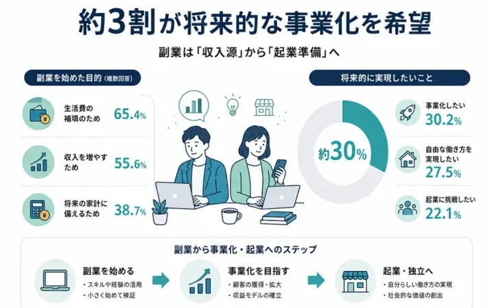 副業経験者の約3割が事業化を希望、障壁は「資金不足」と「資金調達への不安」