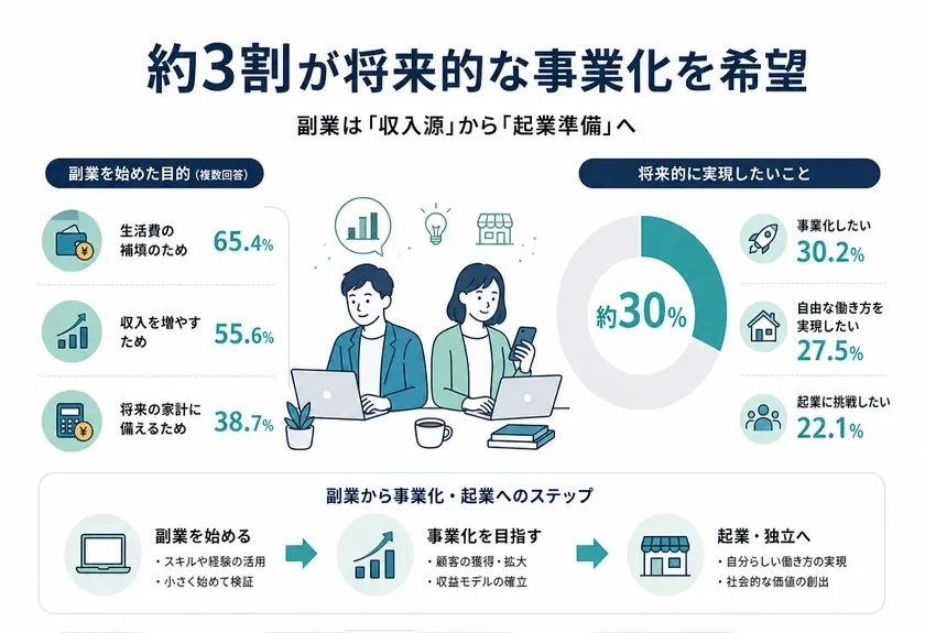 副業経験者の約3割が事業化を希望、障壁は「資金不足」と「資金調達への不安」