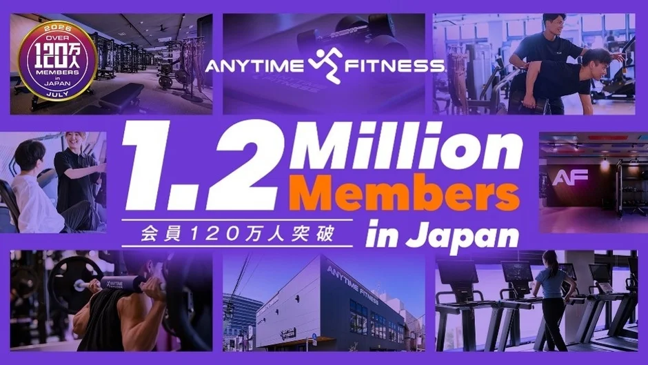 エニタイムフィットネスが2023年7月に日本国内で会員数120万人を突破したことを示す広告画像