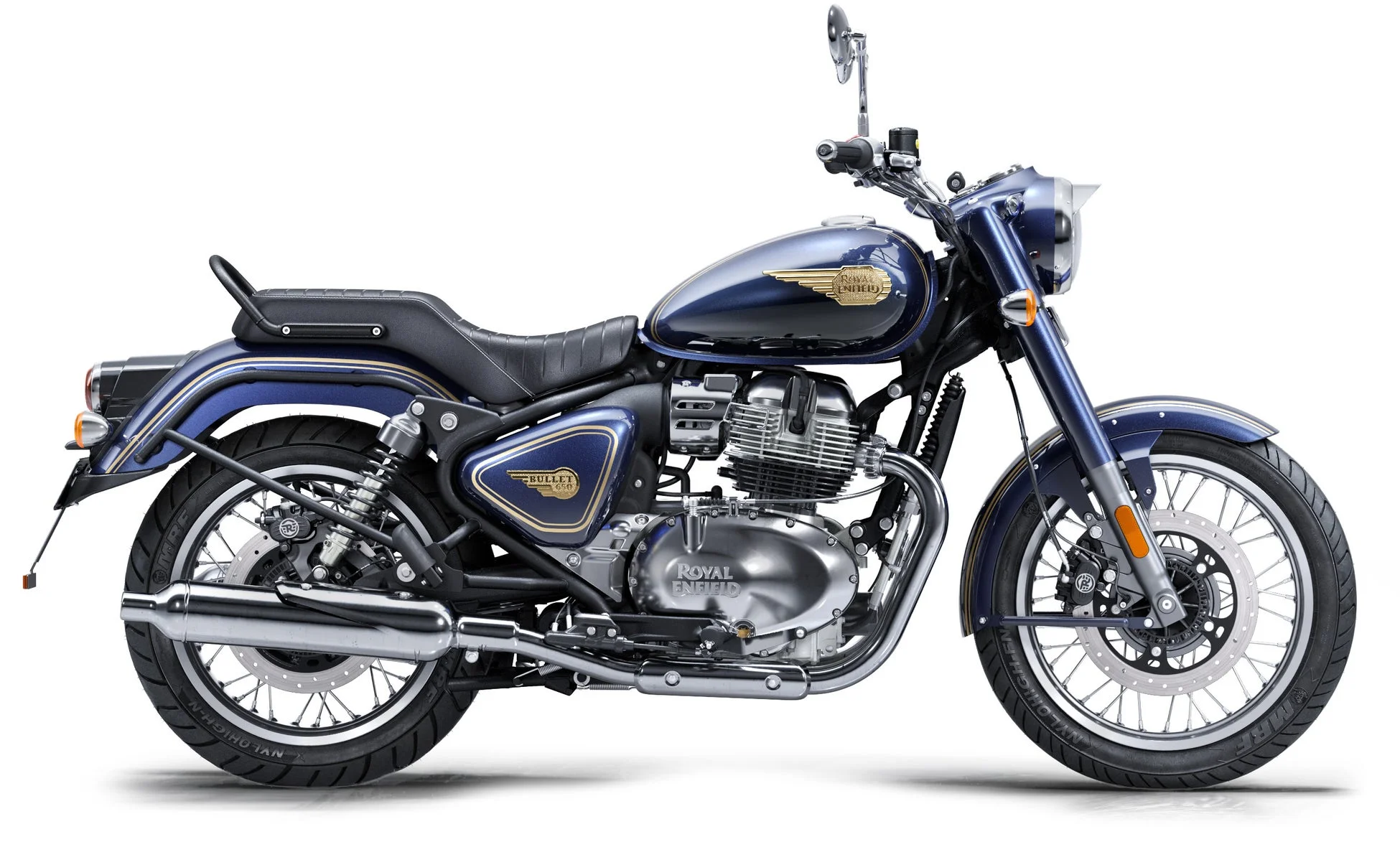 青色のロイヤルエンフィールド Bullet 650 オートバイ