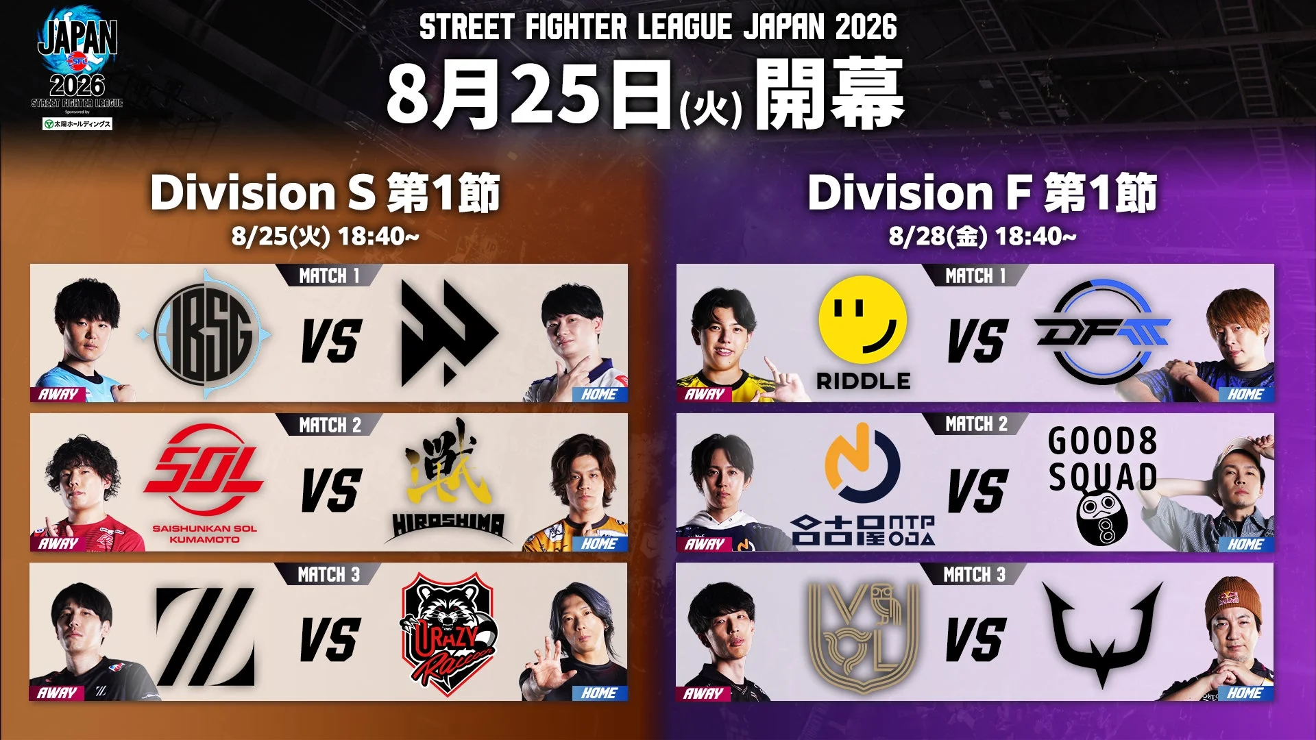 ストリートファイターリーグ JAPAN 2026 開幕戦対戦カード