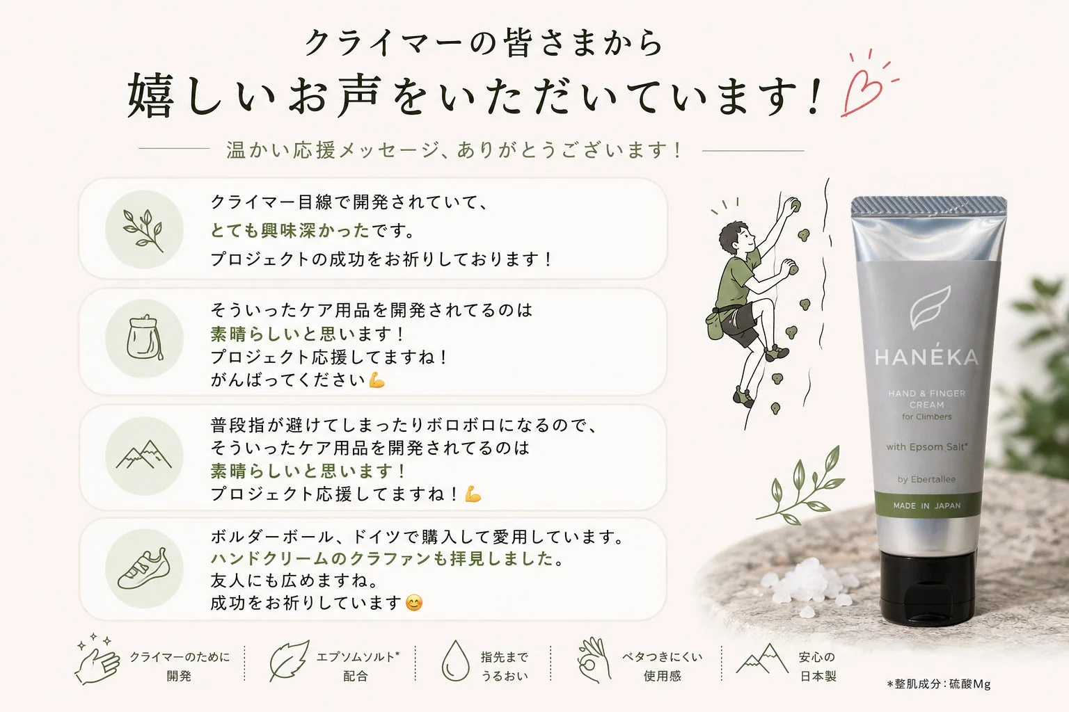 クライマーの皆さまから嬉しいお声をいただいています!温かい応援メッセージ、ありがとうございます!