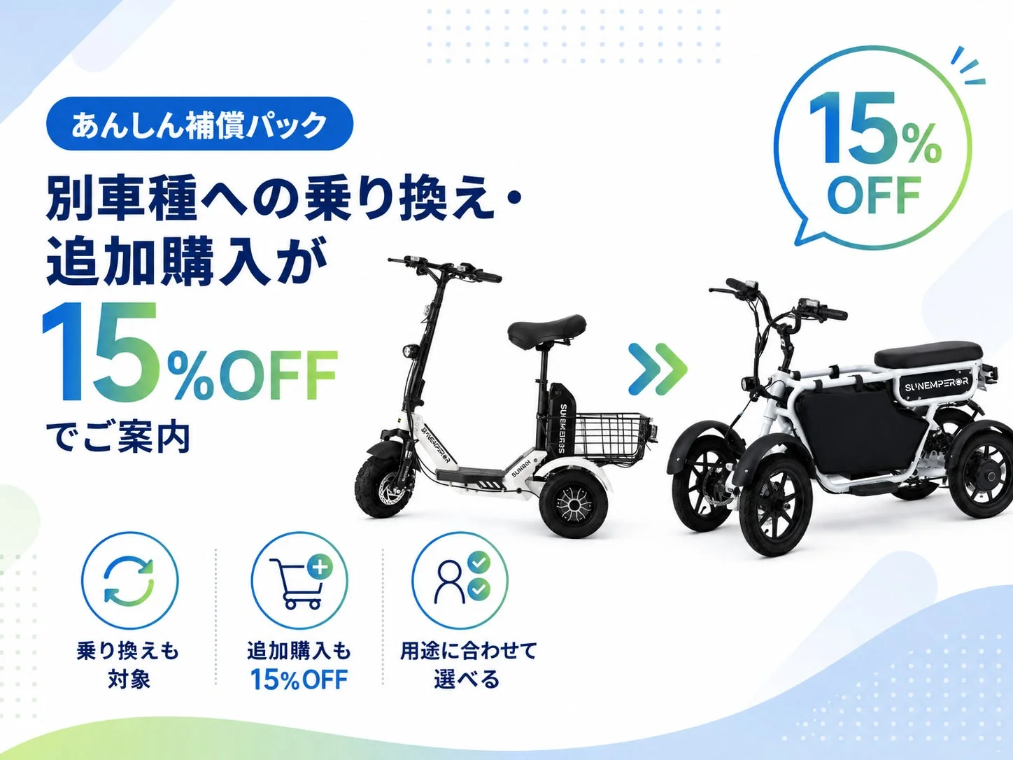 別車種への乗り換え・追加購入が15％OFF