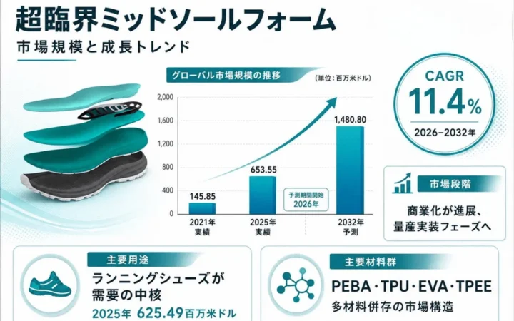 超臨界ミッドソールフォーム市場が急成長、2032年には14.8億ドル規模へ