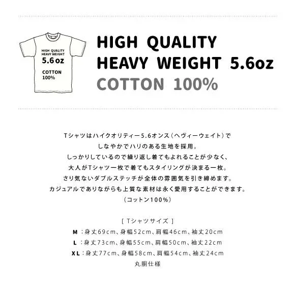 Tシャツの素材とサイズ詳細