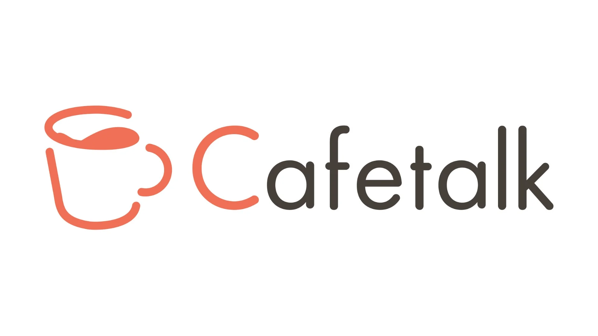 Cafetalkのロゴマークです。コーヒーカップのアイコンと「Cafetalk」の文字が描かれており、白背景にオレンジとダークグレーのシンプルなデザインです。