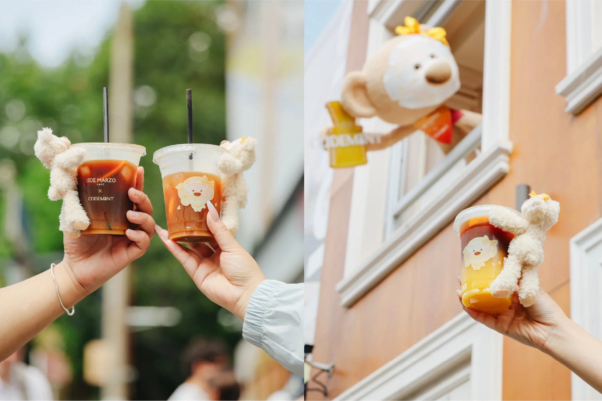 13DE MARZO CAFEのドリンクとぬいぐるみ
