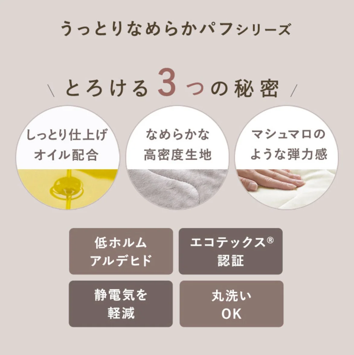 うっとりなめらかパフシリーズの特長を説明する図