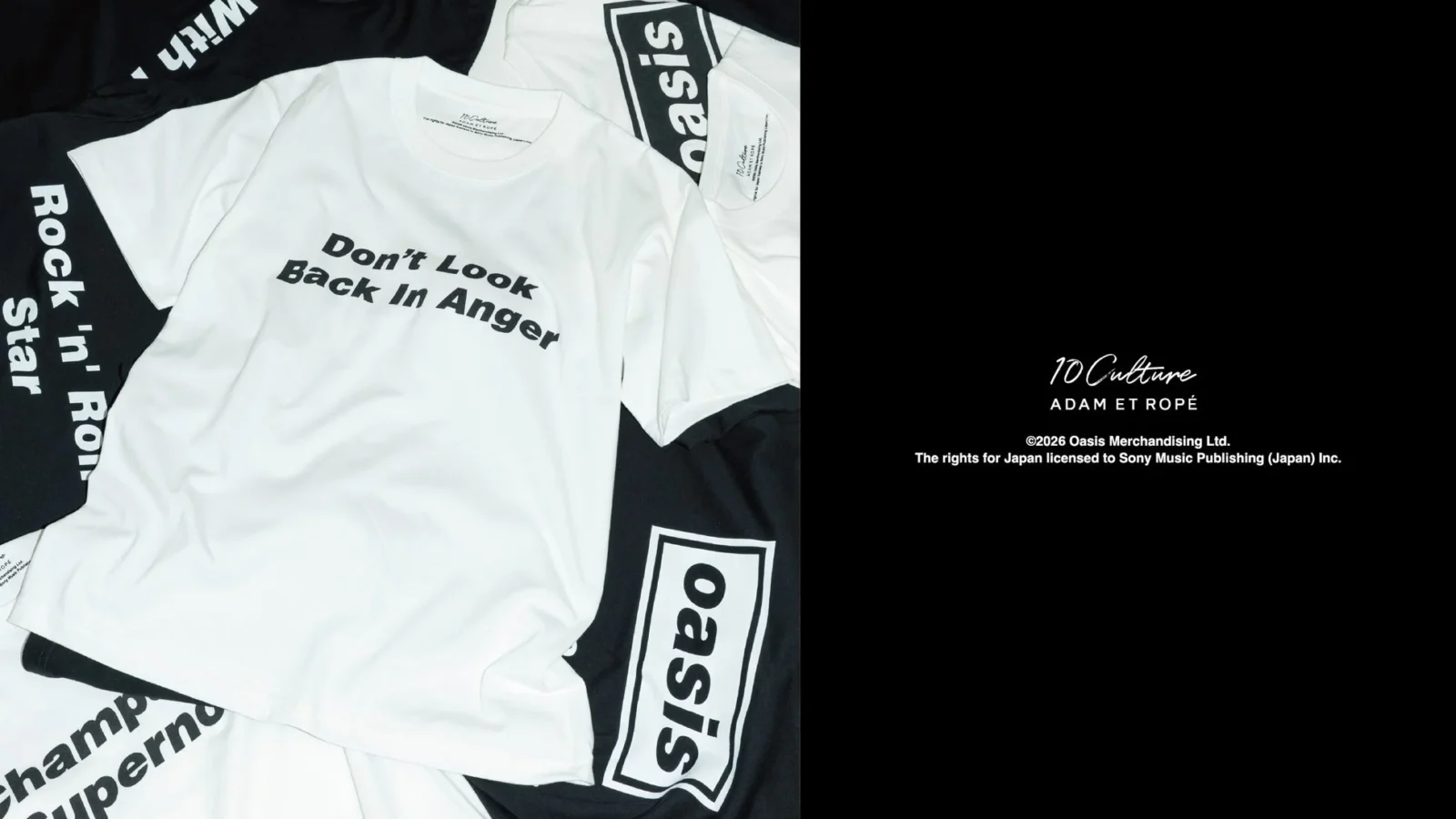 OasisコラボTシャツ新作登場！ベストアルバム『ストップ・ザ・クロックス』全20曲タイトルをデザイン