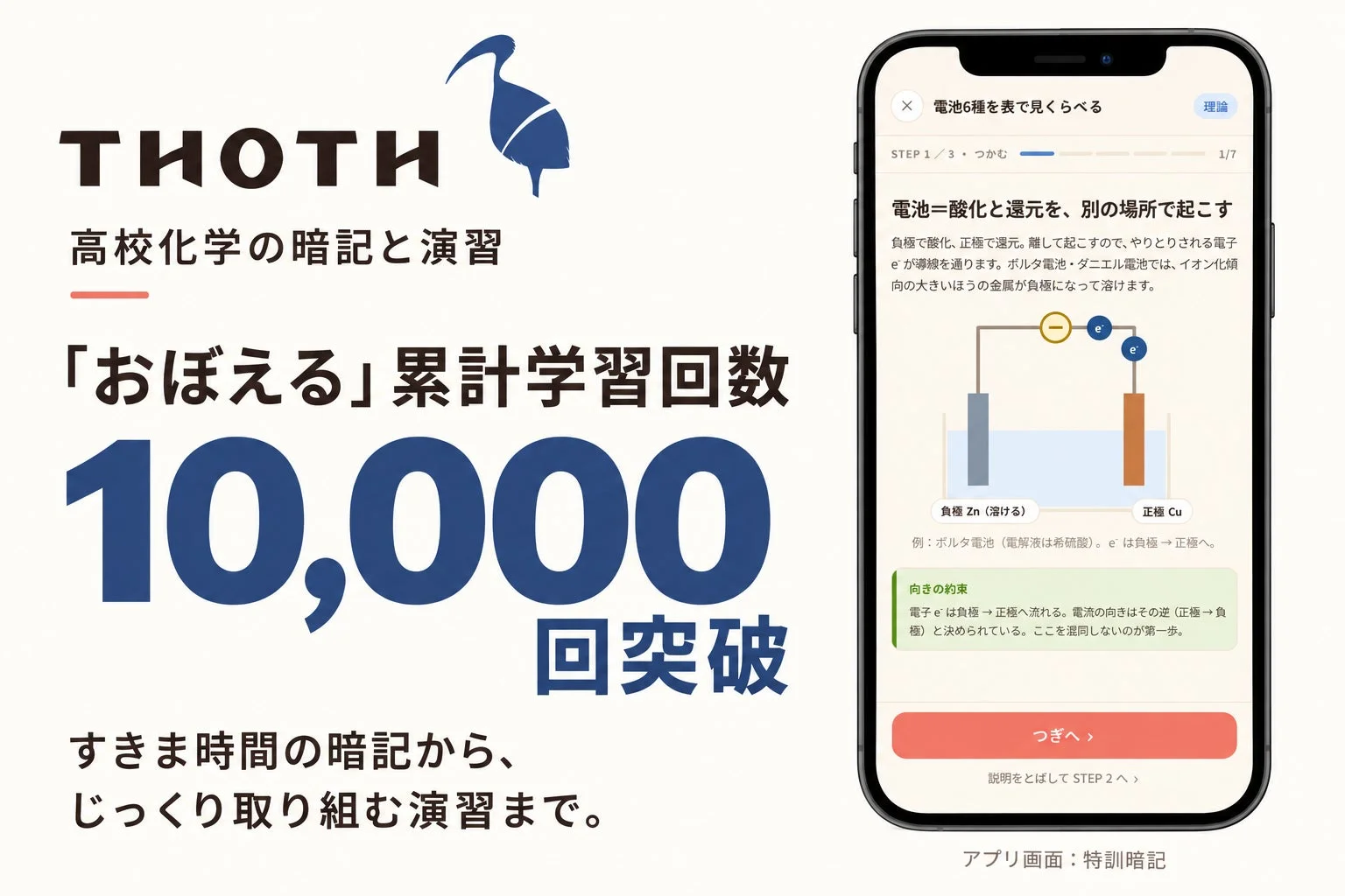 高校化学の暗記と演習アプリ「Thoth」の画面