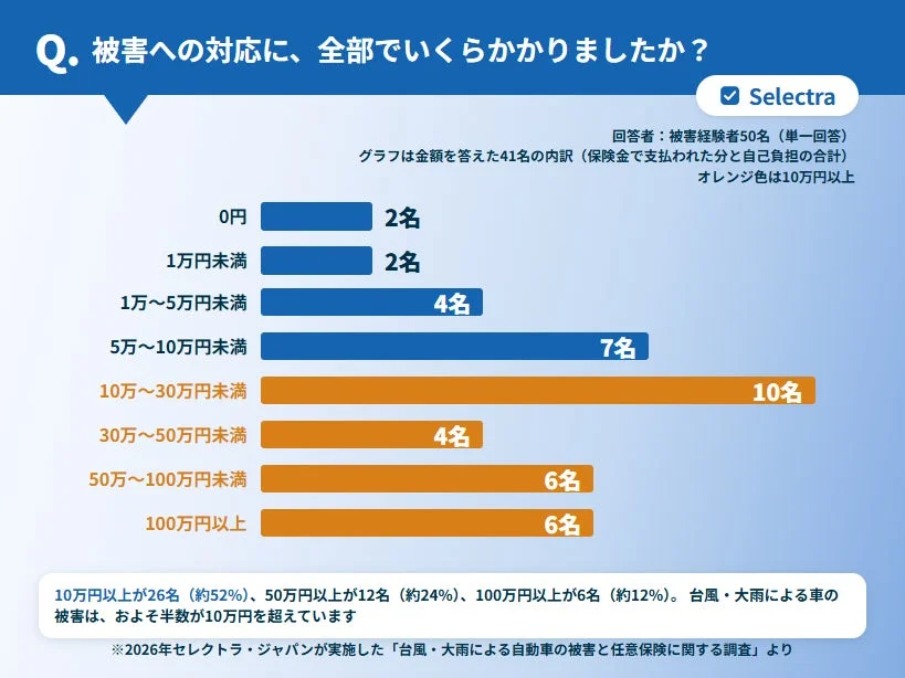 被害への対応にかかった総額を示す棒グラフ