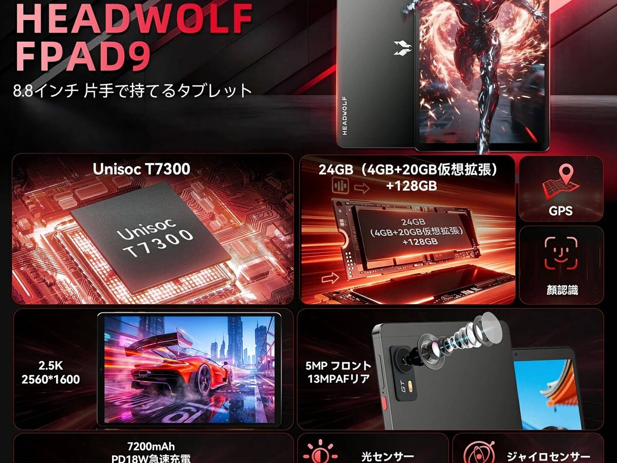 【新品発売記念価格！楽天限定】Headwolf FPAD9 8.8インチ 2.5K 90Hz simフリー タブレット Android 16 128GB 特別価格21,999円 レビューで特典も！
