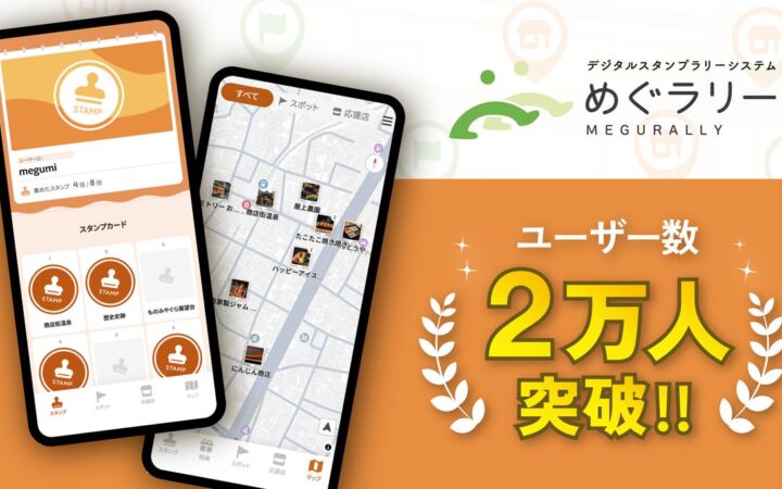 ダウンロード不要のデジタルスタンプラリー「めぐラリー」、登録者数が2万人を突破