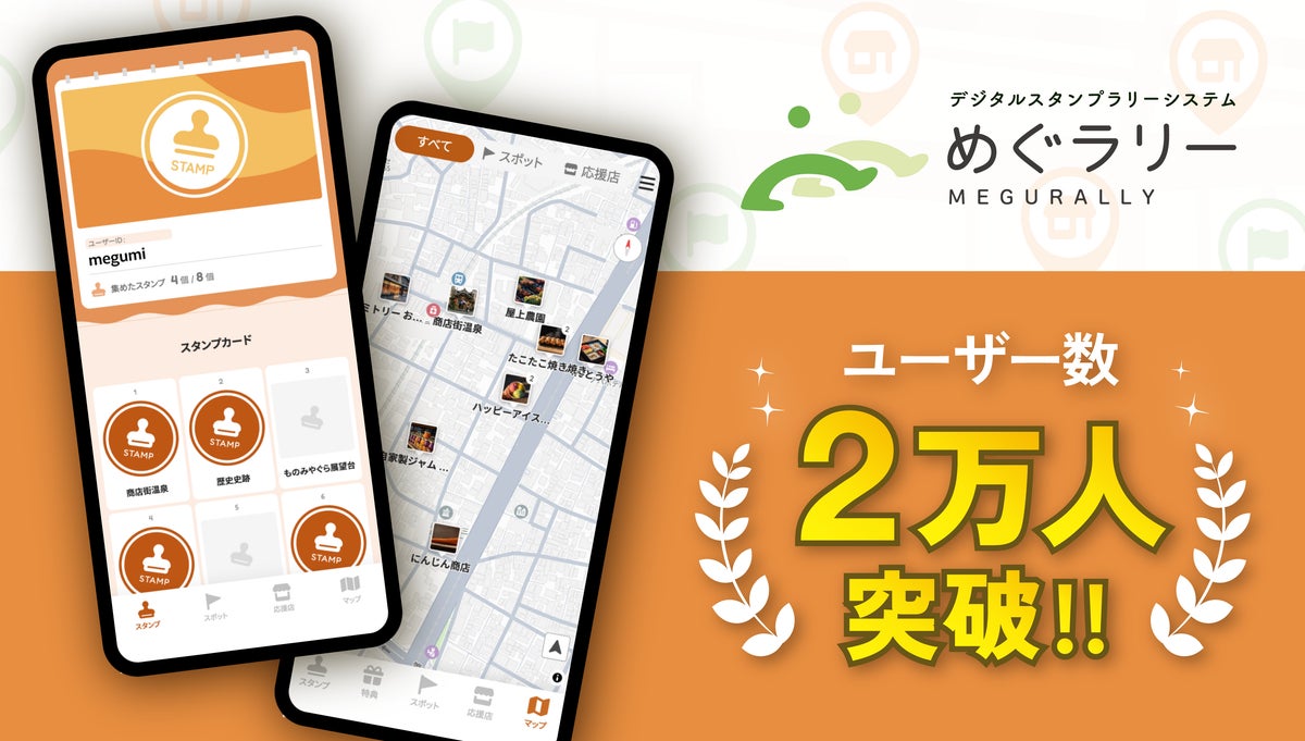 ダウンロード不要のデジタルスタンプラリー「めぐラリー」、登録者数が2万人を突破