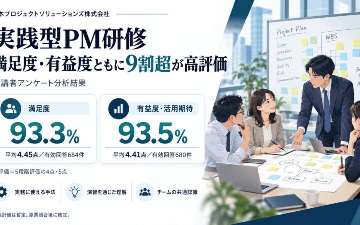 実践型PM研修、満足度・有益度ともに9割超が高評価。日本プロジェクトソリューションズ株式会社が研修の受講者アンケート結果を公開