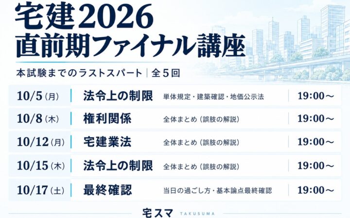 【440円で視聴可】カリスマ講師の神講義で5点もぎ取れ! 宅建試験への最後の悪あがき!