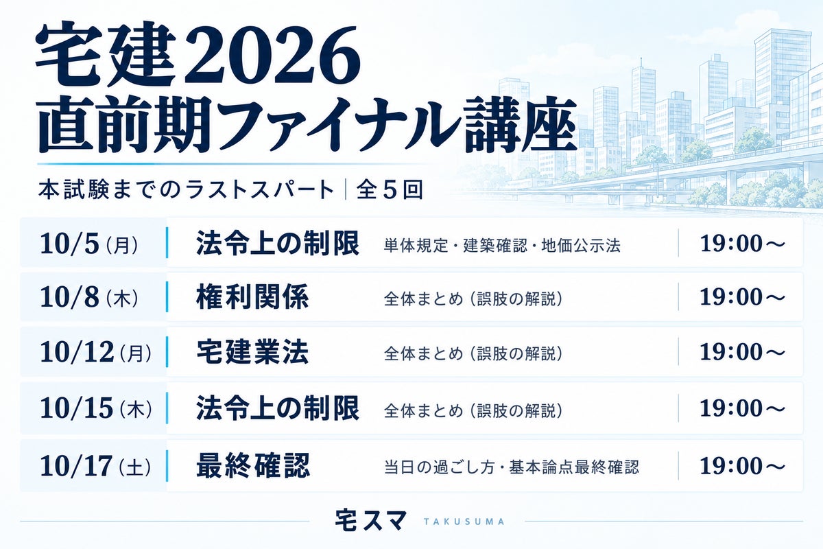 【440円で視聴可】カリスマ講師の神講義で5点もぎ取れ! 宅建試験への最後の悪あがき!