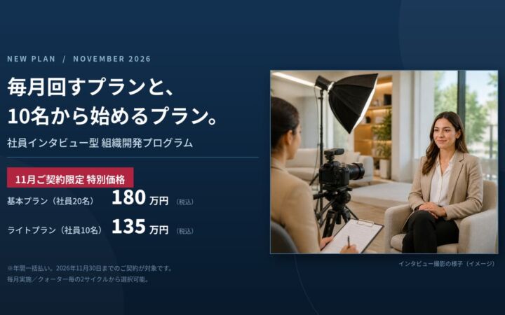 社員インタビュー型 組織開発プログラム、「毎月実施プラン」と社員10名から始められる「ライトプラン」を新設