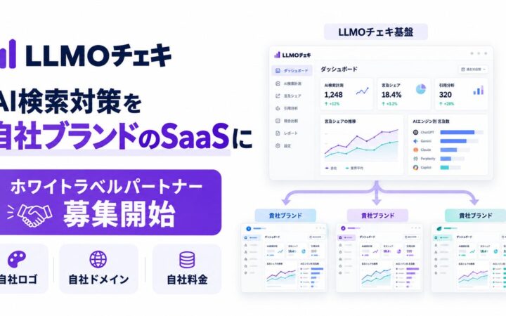 「LLMOチェキ」、AI検索対策を自社ブランドのSaaSとして提供できるホワイトラベルパートナーの募集を開始